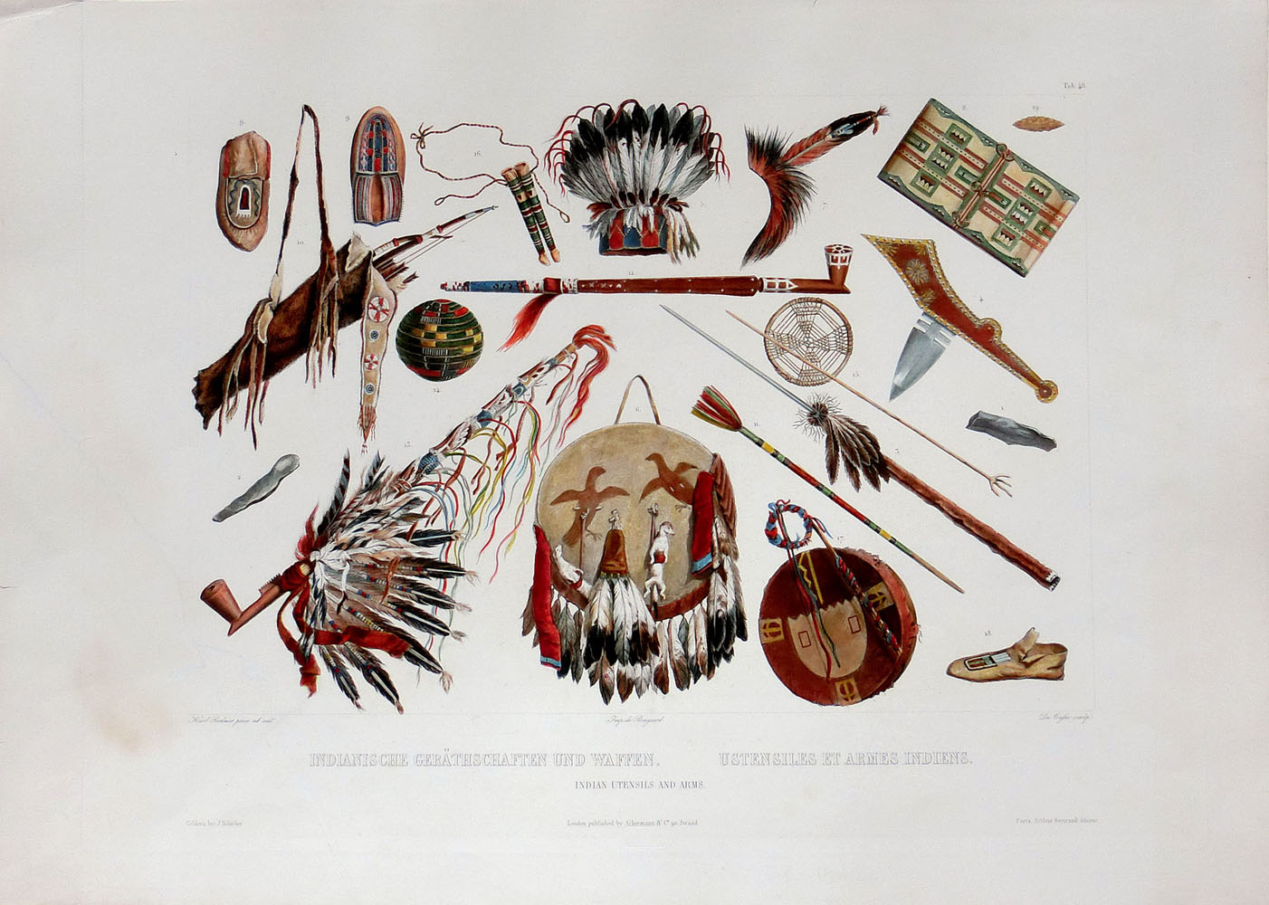 Indianische GerätschaŌen und Waffen. – Ustensiles et Armes indiens. – Indian Utensils and Arms, Tab XXI