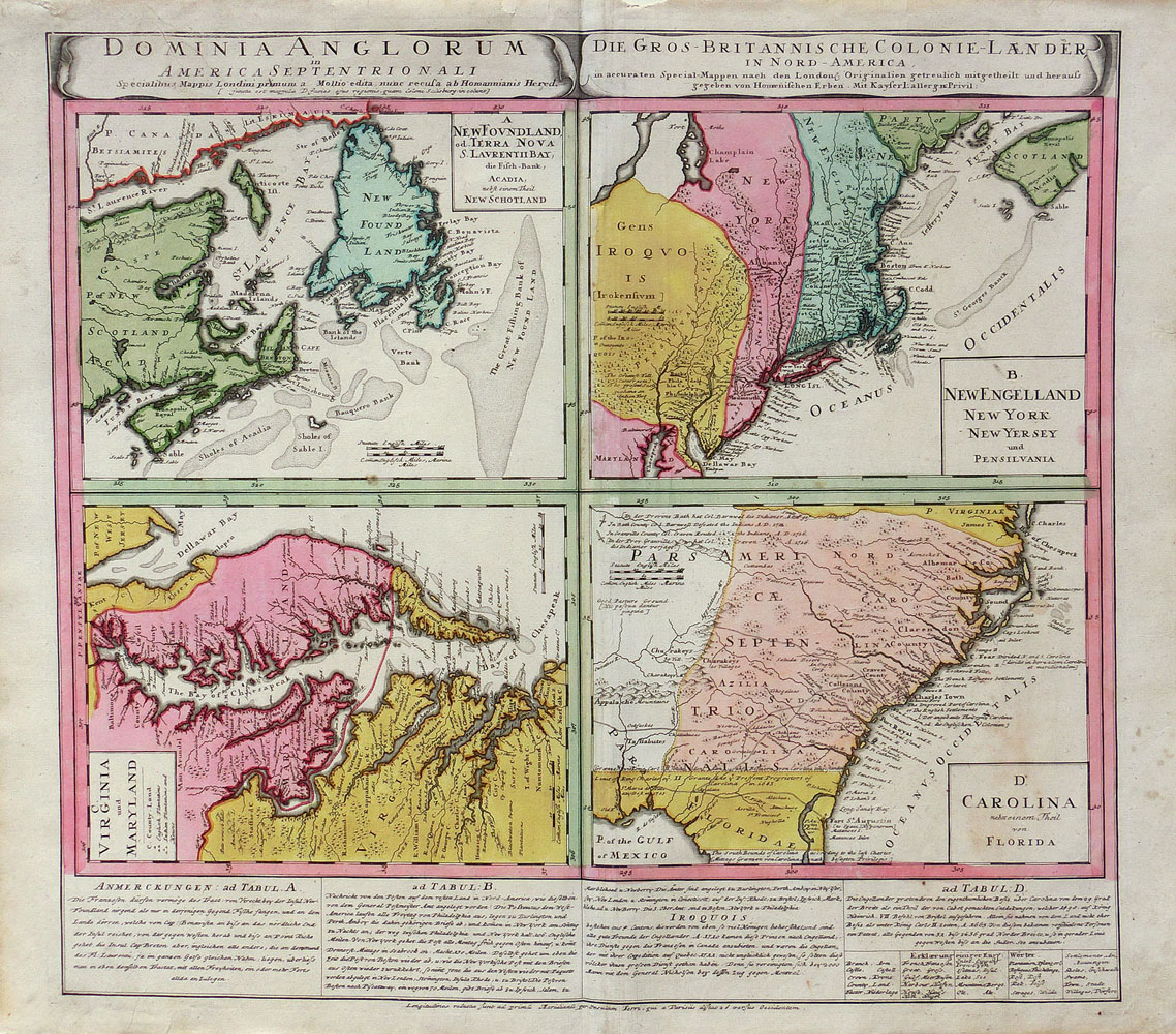 Homann Heirs 1737 map of the British Territories in North America