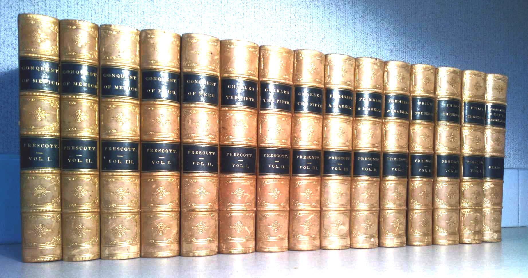 The Works of William Prescott, 15 volumes, complete, J.B. Lippincott & Co., Philadelphia.